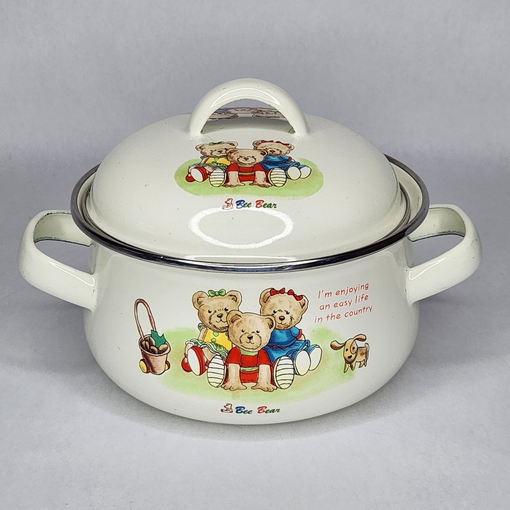 Vintage Bee Bear Enamel Pot